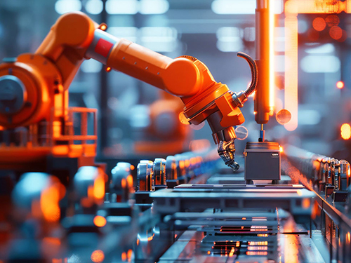 Oranger Roboter in der Produktion